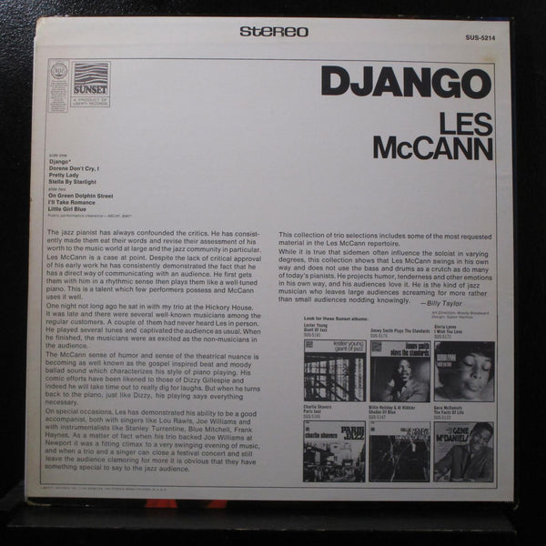 Les McCann - Django LP Mint- SUS-5214 USA 1968 Sunset Vinyl Record - Shuga Records