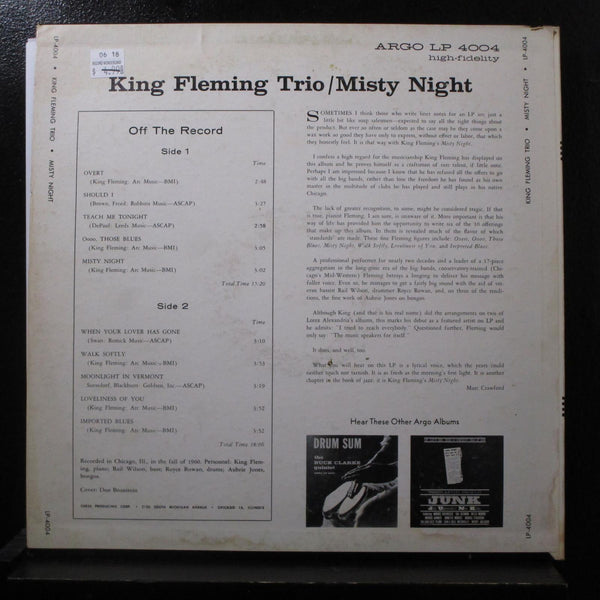 The King Fleming Trio - Misty Night LP VG+ LP-4004 USA 1961 1st Vinyl Record - Shuga Records