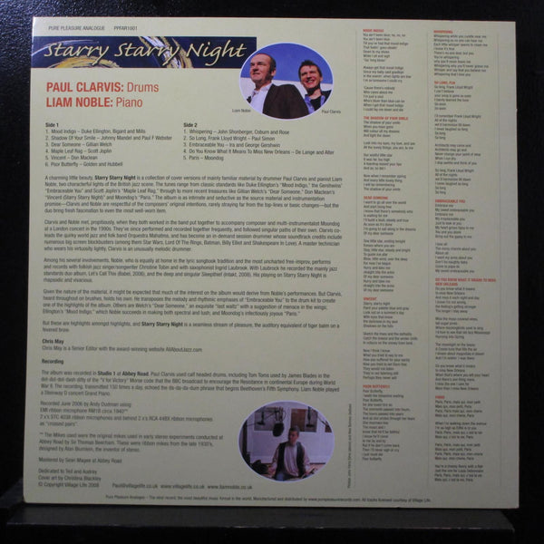 Paul Clarvis & Liam Noble - Starry Starry Night LP Mint- PPFAR1001 UK 180g Vinyl - Shuga Records