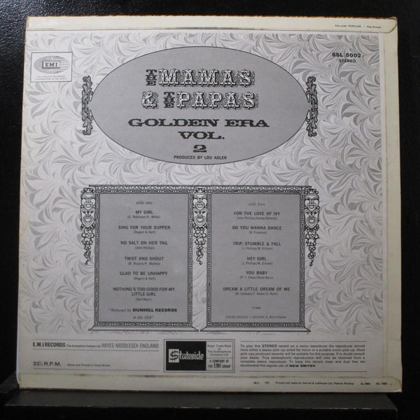 The Mamas & The Papas - Golden Era Vol. 2 LP VG+ SSL. 5002 UK 1968 Vinyl Record - Shuga Records