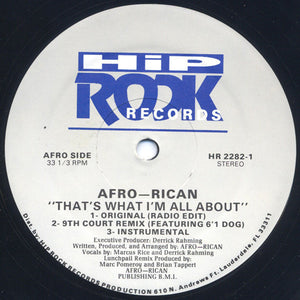 Afro-Rican - That's What I'm All About - VG+ 12" Single USA 1993 - Bass Music/Electro/Hip Hop