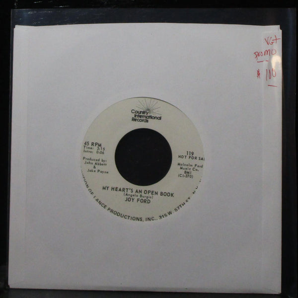 Joy Ford - My Heart's An Open Book 7" VG+ Promo 45 County International 119 - Shuga Records