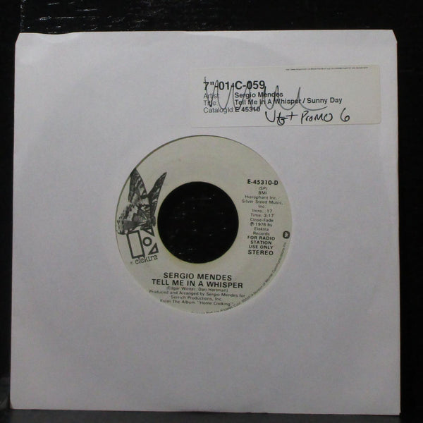 Sergio Mendes - Tell Me In A Whisper / Sunny Day 7" VG+ Promo 45 Elektra E-45310 - Shuga Records