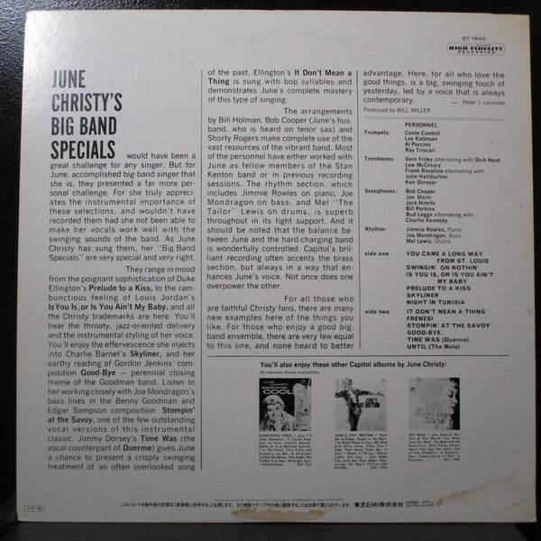 June Christy - Big Band Specials Mint- LP Capitol ECJ-70230 Japan 1985 - Shuga Records