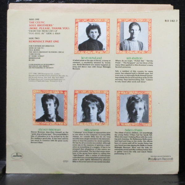 Dexys Midnight Runners- The Celtic Soul Brothers Mint- 7" 45 Mercury 811 142-7 - Shuga Records