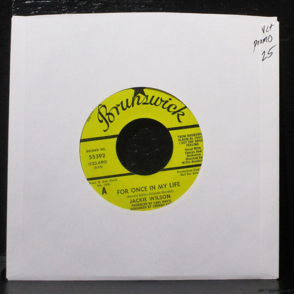 Jackie Wilson - For Once In My Life VG+ Promo 7" Vinyl 45 Brunswick 55329 - Shuga Records