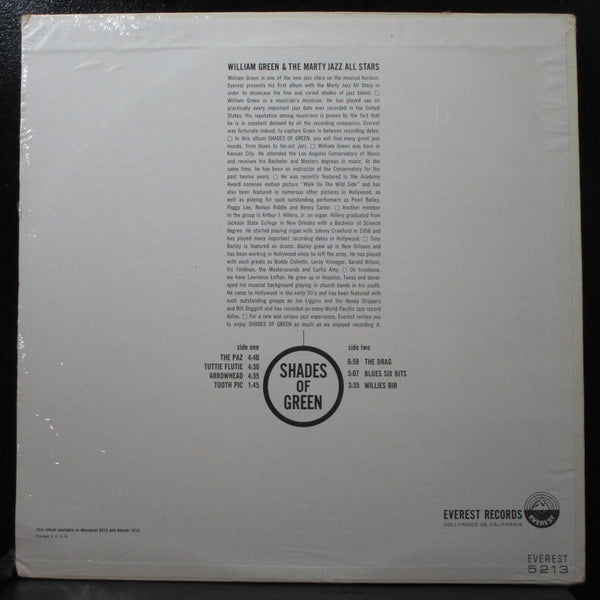 William Green & Marty Jazz All Stars - Shades Of Green 12" LP SS Mono Everest - Shuga Records