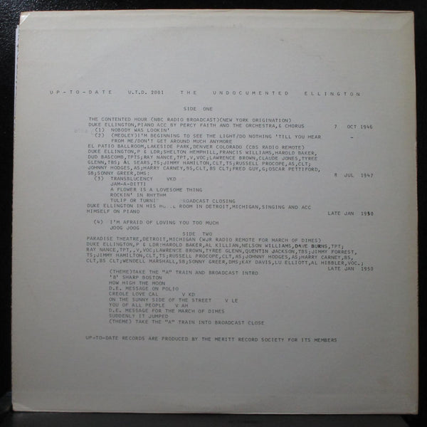 Up To Date - The Undocumented Ellington 12" LP Mint- 1980 U.T.D. 2001 USA - Shuga Records