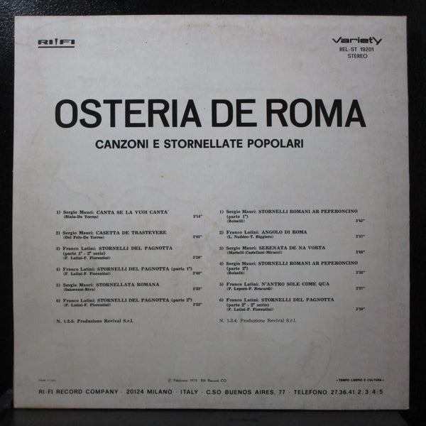 Various Artists - Osteria De Roma 12" LP VG+ 1974 Variety REL-ST 19201 Italy - Shuga Records
