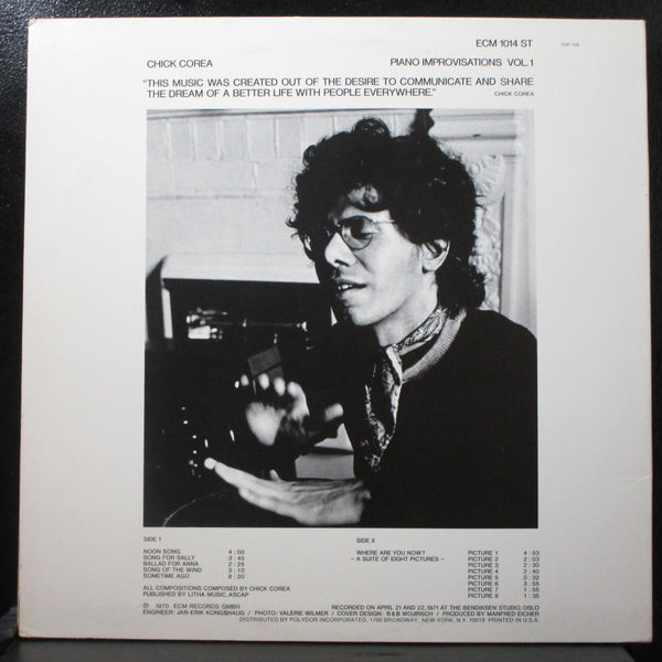 Chick Corea - Piano Improvisations, Vol. 1 12" LP Mint- 1971 ECM 1014 ST USA - Shuga Records