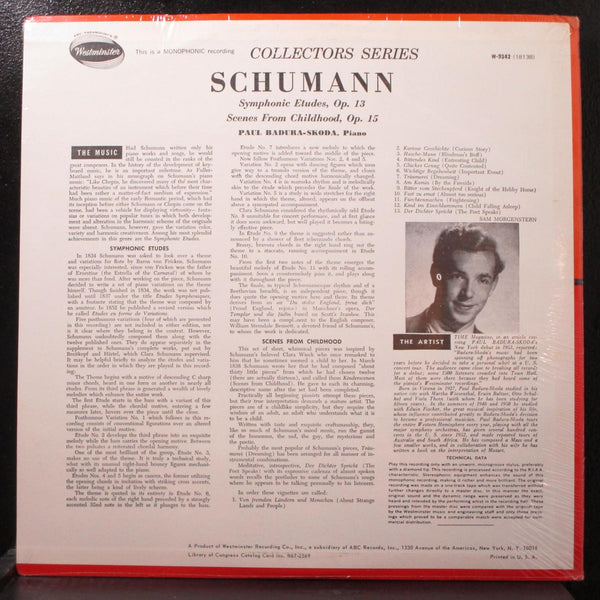 Paul Badura-Skoda - Schumann: Symphonic Etudes 12" LP SS Westminster W-9342 - Shuga Records