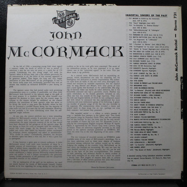 John McCormack - Recital 12" LP VG+ Mono Vinyl Record Eterna 731 - Shuga Records