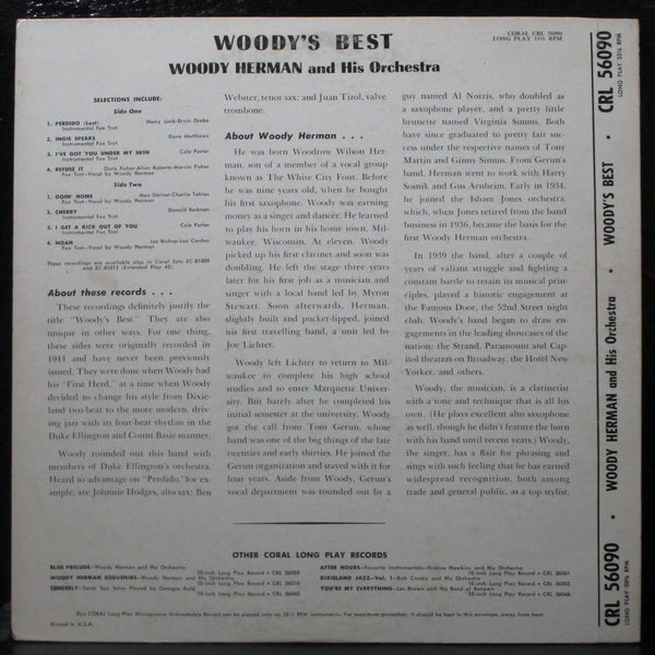 Woody Herman - Woody's Best 10" LP VG+ Vinyl Record Coral CRL 56090 USA - Shuga Records