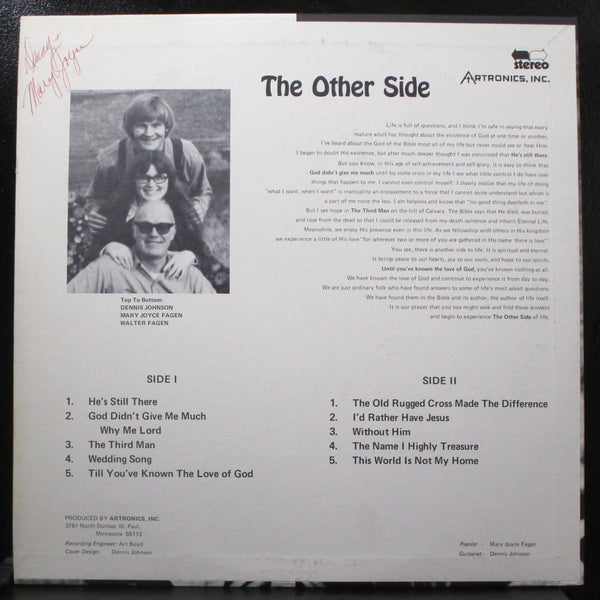 Walter Fagen - The Other Side VG+ LP Artronics ART-7353 USA 1973 - Shuga Records
