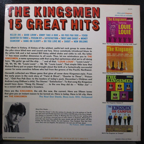The Kingsmen - 15 Great Hits VG+ Mono LP Wand W 674 USA 1966 - Shuga Records