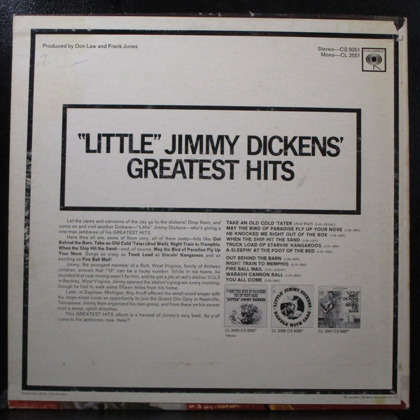 Little Jimmy Dickens - Greatest Hits Mint- Mono LP Columbia CL 2551 USA 1966 - Shuga Records