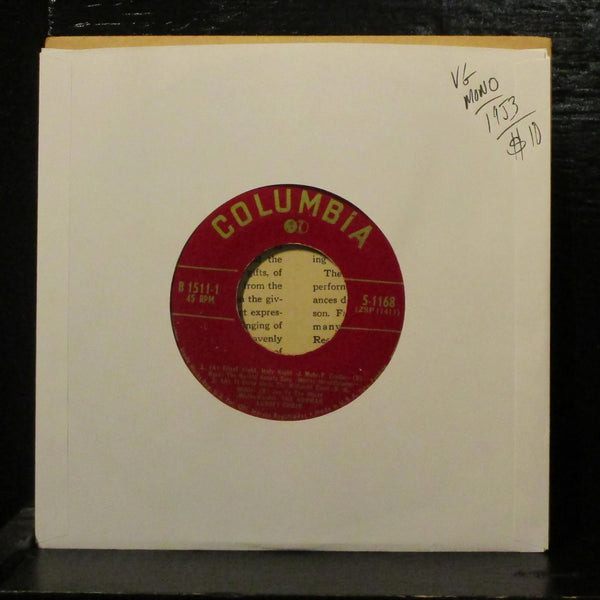 Norman Luboff Choir Christmas Carols 7" Vinyl 45 Columbia B 1511 Mono - Shuga Records