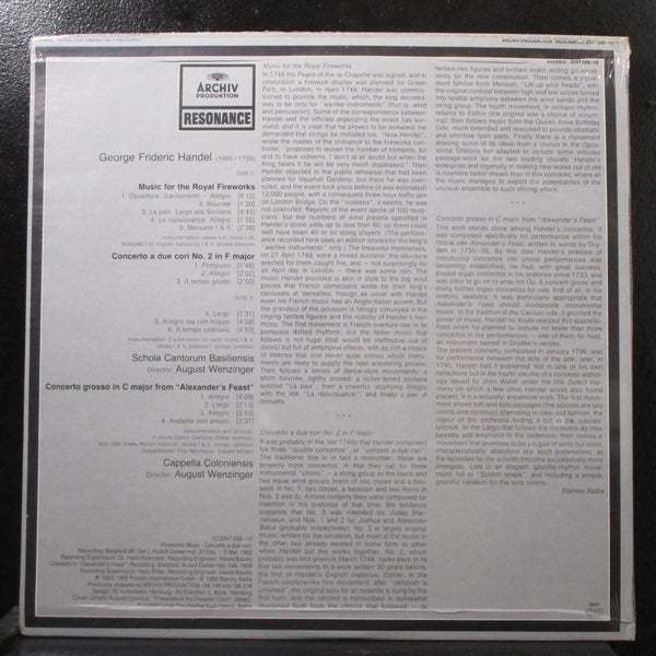 Wenzinger - Handel Music For Royal Fireworks sealed LP 2547 006--10 Germany 1980 - Shuga Records
