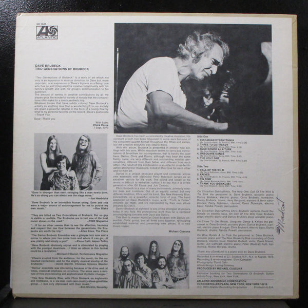 Dave Brubeck - Two Generations Of Brubeck VG+ LP Atlantic SD1645 USA 1973 signed - Shuga Records
