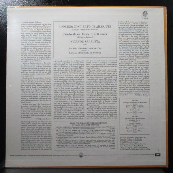 Zabaleta - Rodrigo: Concierto De Aranjuez sealed LP Angel S-37042 USA 1974 - Shuga Records