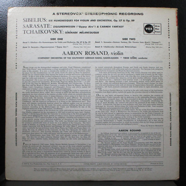 Rosand Plays Sibelius: Humoresques VG+ LP Stereovox STPL 511.600 USA 1959 - Shuga Records