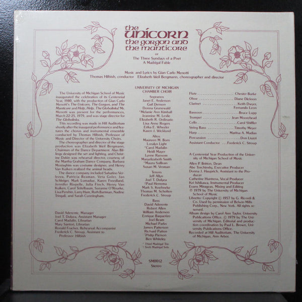 Cian Carlo Menotti - Unicorn, The Gorgon & The Manitcore sealed LP SM0012 USA - Shuga Records