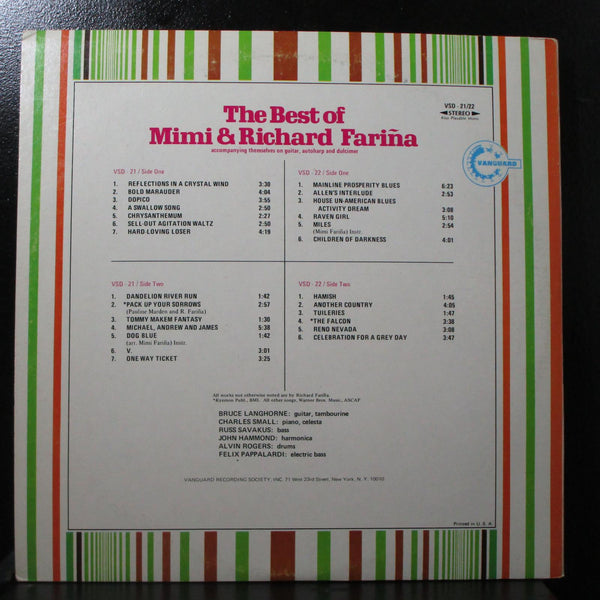 The Best Of Mimi & Richard Faria VG+ 2 LP Vanguard VSD-21/22 USA 1971 - Shuga Records