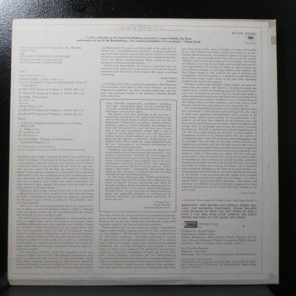 Walter Carlos - The Well-Tempered Synthesizer Mint- LP Columbia MS 7286 USA 1969 - Shuga Records
