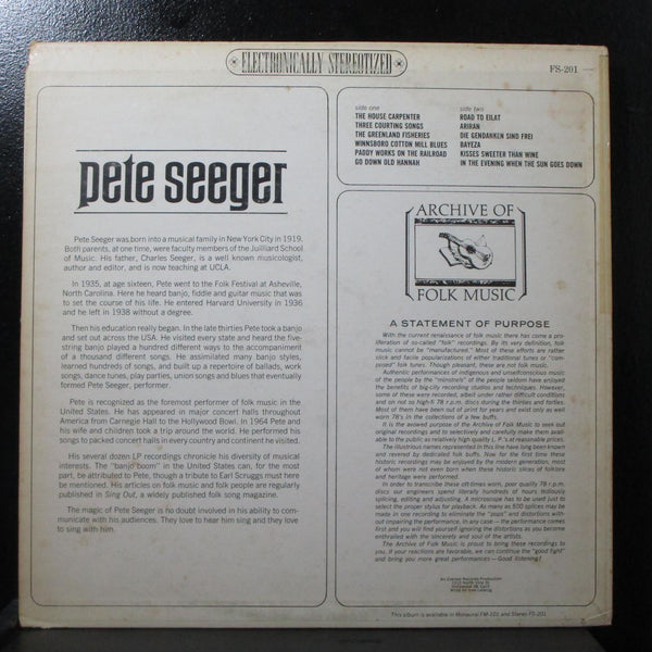 Pete Seeger Mint- LP Vinyl Record FS-201 Archive Of Folk Music USA 1965 - Shuga Records