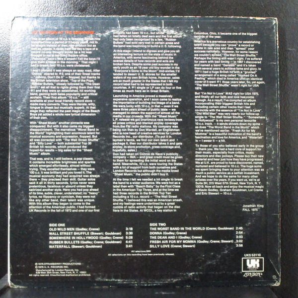 10cc - 100cc VG+ LP Vinyl Record UK Records UKS 53110 USA 1975 - Shuga Records