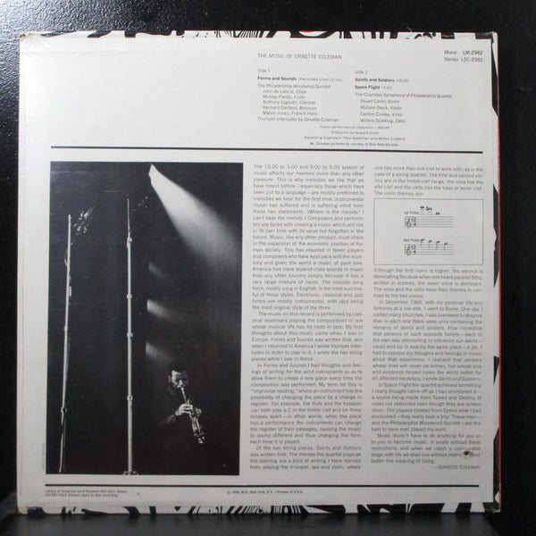 The Music Of Ornette Coleman sealed Mono LP RCA Victor LM-2982 USA 1968 - Shuga Records