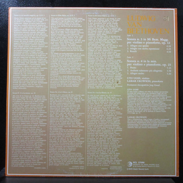 Ughi, Crowson - Beethoven Sonate Vol. 2 Mint- LP Dischi Ricordi RCL 27066 Italy - Shuga Records