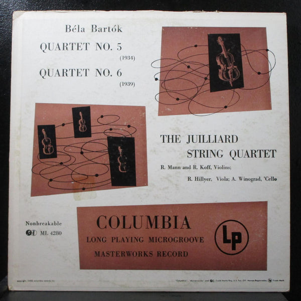 Juliard String Quartet - Bartk Quartet 5, 6 VG+ Mono LP Columbia ML 54280 USA - Shuga Records
