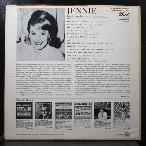 Jennie Smith - Jennie VG+ Mono LP Vinyl Record Dot DLP 3586 USA 1964 - Shuga Records