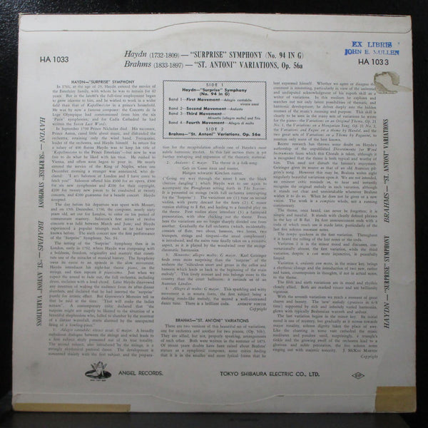 Furtwngler - Haydn: "Surprise" Symphony VG+ Mono 1st LP Angel HA 1033 Japan - Shuga Records