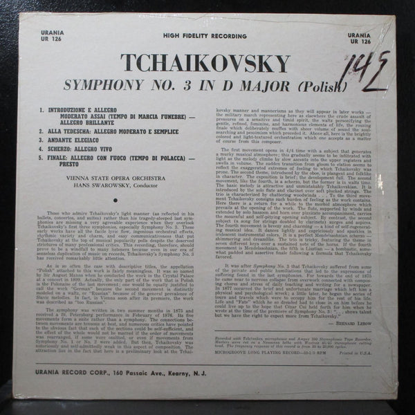Swarowsky - Tchaikovsky: Symphony No. 3 new sealed LP Urania UR 126 USA - Shuga Records