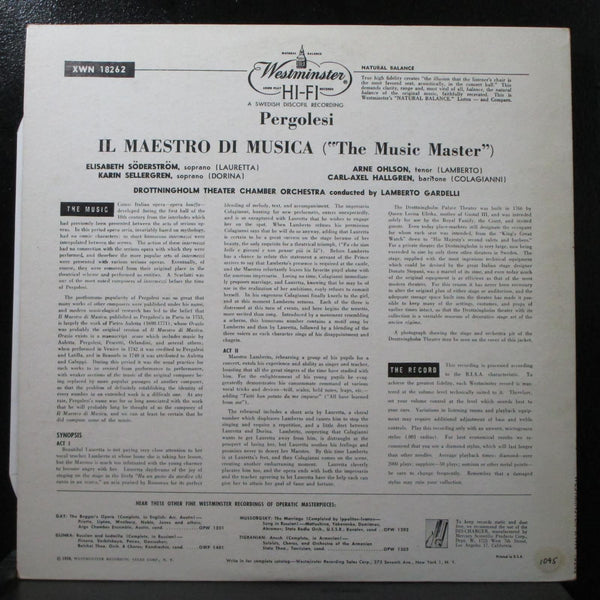 Gardelli - Pergolesi: Il Maestro Di Musica Mint- Mono LP Westminster XWN 18262 - Shuga Records