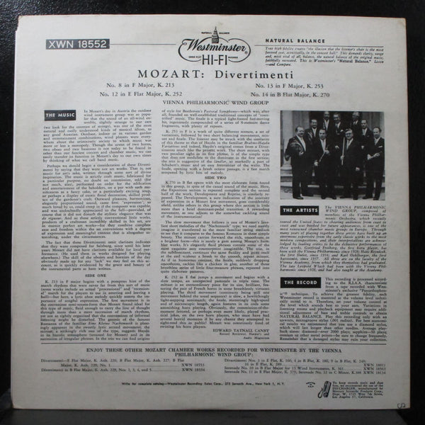 Vienna Philharmonic Wind Group - Mozart Divertimenti Mint- Mono LP XWN 18552 - Shuga Records