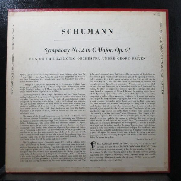Ratjen - Schumann: Symphony No. 2 VG+ Mono LP Mercury MG 10059 USA 1950 - Shuga Records