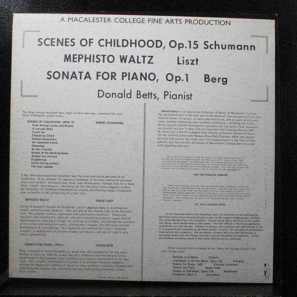Donald Betts - Schumann: Scenes of Childhood Mint- Mono LP 8-9128 USA private - Shuga Records