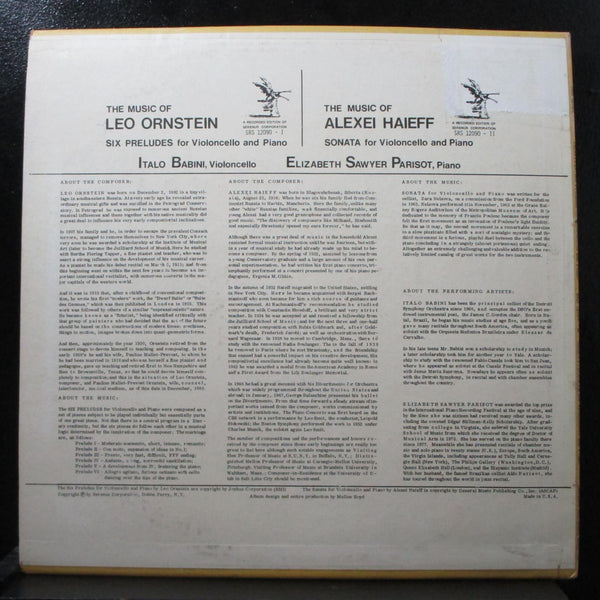 Babini, Parisot - Ornsstein: Six Preludes / Haieff: Sonata Mint- LP SRS 12090 - Shuga Records