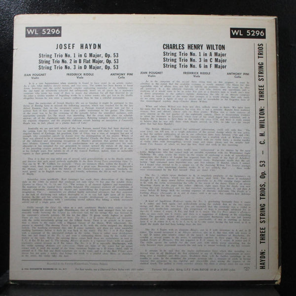 Pougnet, Riddle, Pini - Haydn: String Trio No. 1, 2, 3 VG+ Mono LP WL 5296 USA - Shuga Records