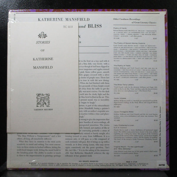 Katherine Mansfield - The Garden Party / Bliss sealed Mono LP Caedmon TC 1133 - Shuga Records