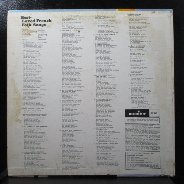 Various - Best-Loved French Folk Songs VG+ Mono LP Monitor MF 397 USA 1963 - Shuga Records