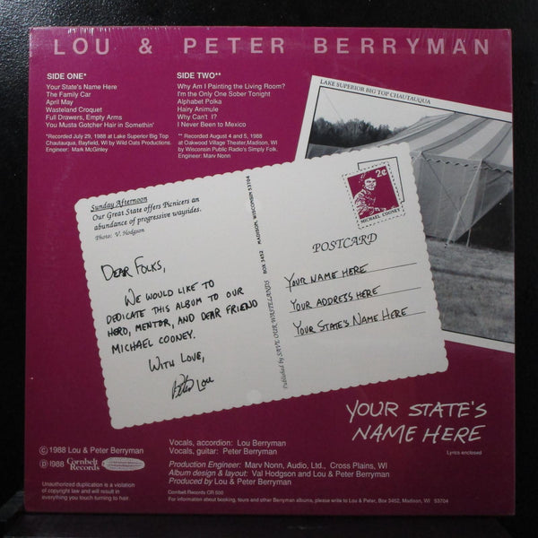 Lou & Peter Berryman - Your State's Name Here sealed LP Cornbelt CR 500 USA 1988 - Shuga Records
