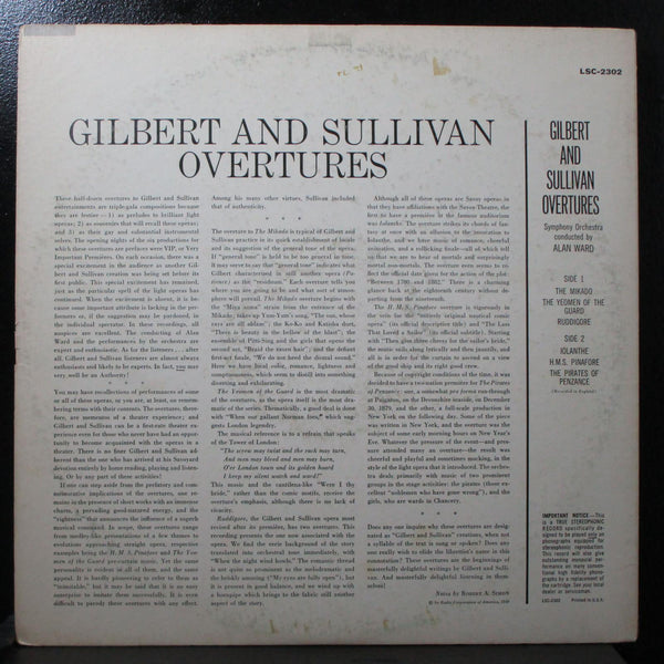 Alan Ward - Gilbert & Sullivan Overtures VG LP RCA Victor LSC-2302 USA 1959 - Shuga Records