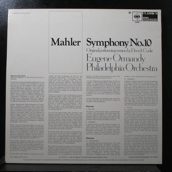 Ormandy - Mahler: Symphony No. 10 Mint- LP CBS 61447 UK 1973 - Shuga Records