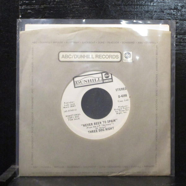 Three Dog Night  Never Been To Spain Mint- Promo7" Vinyl 45 ABC D-4299 Rock - Shuga Records