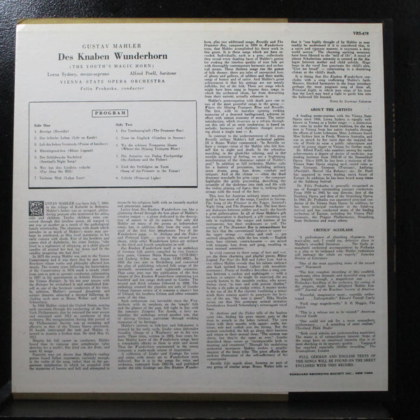 Prohaska - Mahler: Songs from Youth's Magic Horn Mint- Mono LP VRS-478 USA - Shuga Records