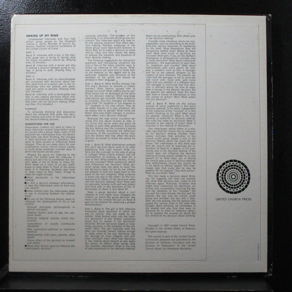 Rev. Charles L. Burns - Making Up My Mind VG+ LP United Church Press A-V P5-12 - Shuga Records
